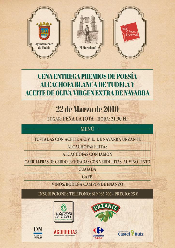Cena entrega premios de poesía Alcachofa blanca de Tudela y Aceite de oliva virgen extra de Navarra